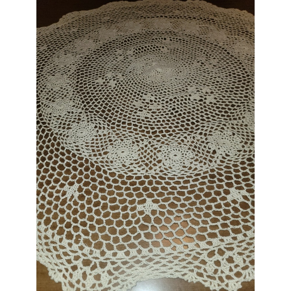 Vintage Handmade Lace Crochet Doilie Cream 36" A3
